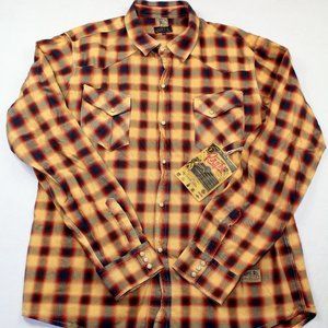 PRPS Men's Plaid Western Style Pearl Snap Button Long Sleeve Shirt